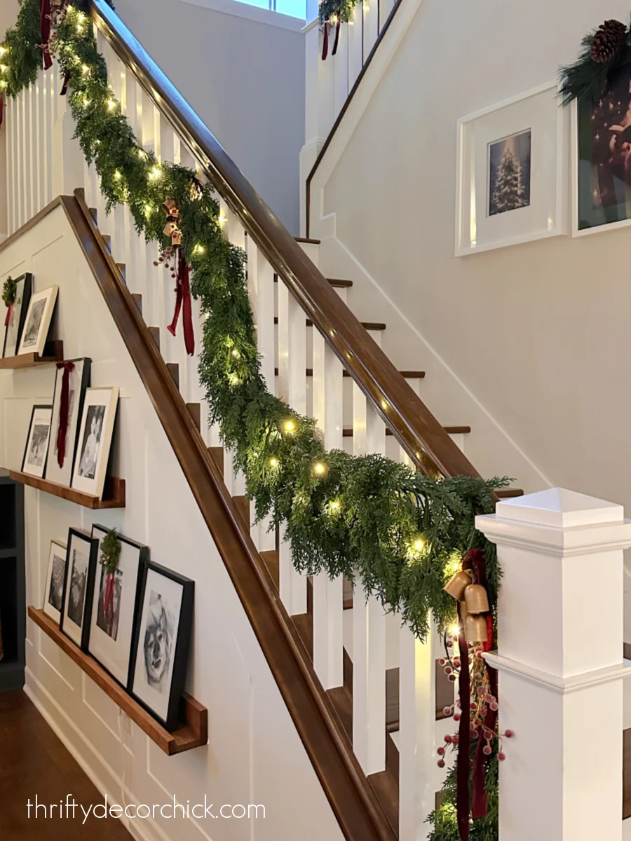 cedar garland draped on railings